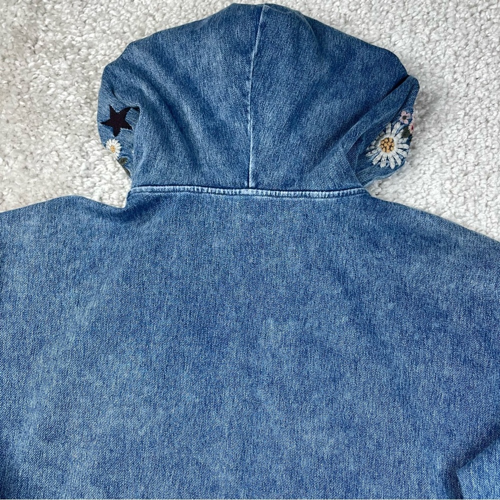 Billy T Camp Happy Hoodie Embroidered Peace Sign Floral Flowers Denim XL - Picture 9 of 13